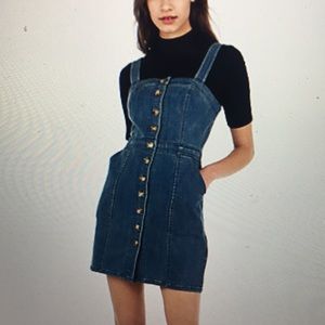 Button front seamed denim mini sheath dress